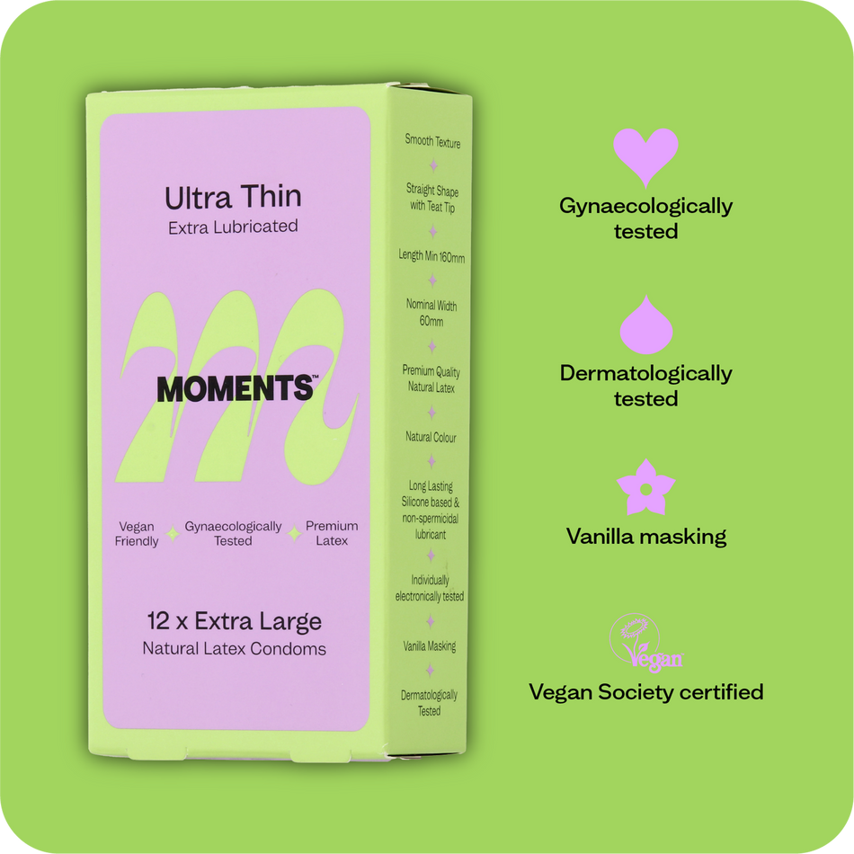 Pack of six Moments Ultra Thin Extra Large condoms with USP